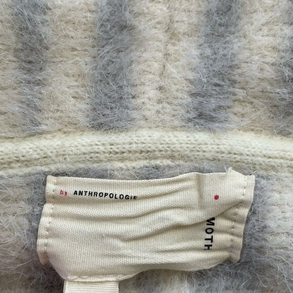 MOTH Anthropologie Womens Sweater Coat Sz S Gray White Stripe Oversized Coatigan - Picture 11 of 11